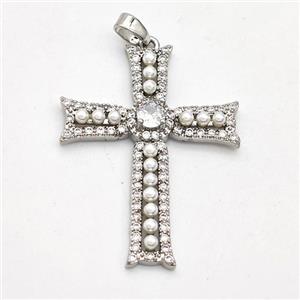 Copper Cross Pendant Pave Pearlized Resin Platinum Plated, approx 25-35mm [GM23148]