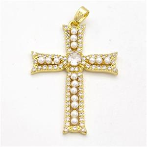 Copper Cross Pendant Pave Pearlized Resin Gold Plated, approx 25-35mm [GM23149]