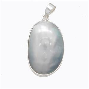 Natural Gray Mabe Shell Pendant Copper Platinum Plated, approx 20-28mm [GM23151]