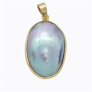 Natural Gray Rainbow Mabe Shell Pendant Copper Gold Plated, approx 20-28mm [GM23155]