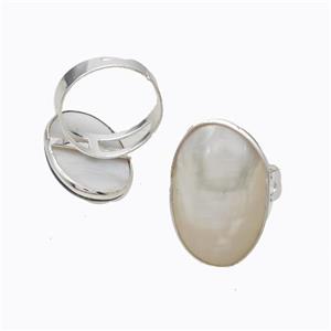 White Mabe Shell Rings Copper Platinum Plated, approx 20-28mm, 18mm dia [GM23158]