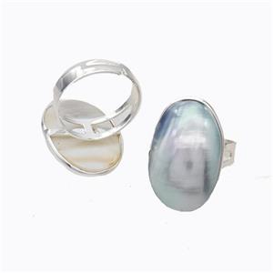 Gray Mabe Shell Rings Copper Platinum Plated, approx 20-28mm, 18mm dia [GM23160]