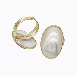 White Mabe Shell Rings Copper Gold Plated, approx 20-28mm, 18mm dia [GM23161]