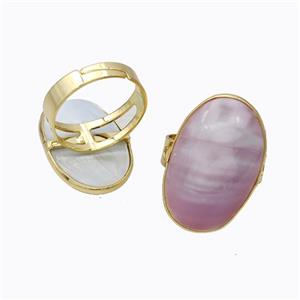 Pink Mabe Shell Rings Copper Gold Plated, approx 20-28mm, 18mm dia [GM23163]