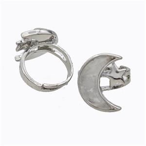 Copper Moon Rings Pave Clear Quartz Adjustable Platinum Plated, approx 18-22mm, 18mm dia [GM23164]
