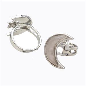 Copper Moon Rings Pave Rose Quartz Adjustable Platinum Plated, approx 18-22mm, 18mm dia [GM23165]