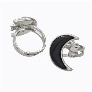 Copper Moon Rings Pave Onyx Adjustable Platinum Plated, approx 18-22mm, 18mm dia [GM23166]