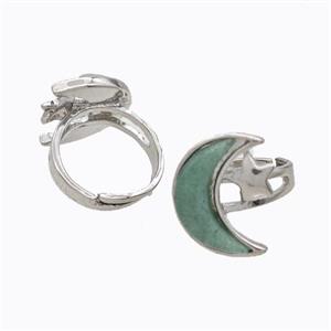 Copper Moon Rings Pave Green Aventurine Adjustable Platinum Plated, approx 18-22mm, 18mm dia [GM23167]