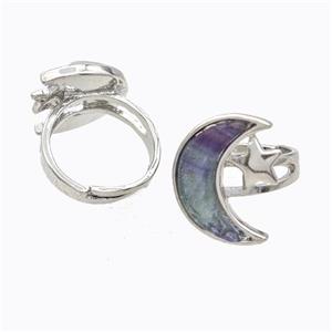 Copper Moon Rings Pave Fluorite Adjustable Platinum Plated, approx 18-22mm, 18mm dia [GM23169]