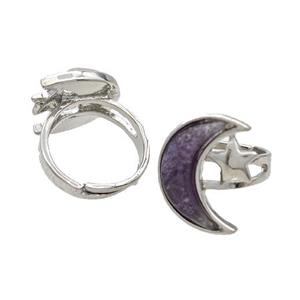Copper Moon Rings Pave Amethyst Adjustable Platinum Plated, approx 18-22mm, 18mm dia [GM23170]