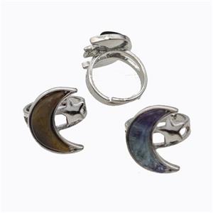 Copper Moon Rings Pave Gemstone Adjustable Platinum Plated, approx 18-22mm, 18mm dia [GM23171]