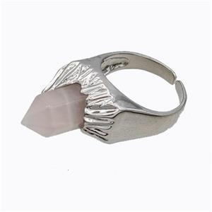 Copper Rings Pave Prism Rose Quartz Platinum Plated, approx 8mm, 18mm dia [GM23173]