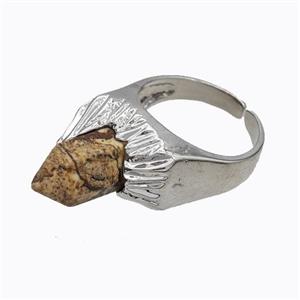 Copper Rings Pave Prism Picture Jasper Platinum Plated, approx 8mm, 18mm dia [GM23178]