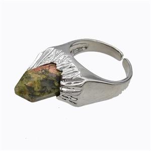 Copper Rings Pave Prism Unakite Platinum Plated, approx 8mm, 18mm dia [GM23179]