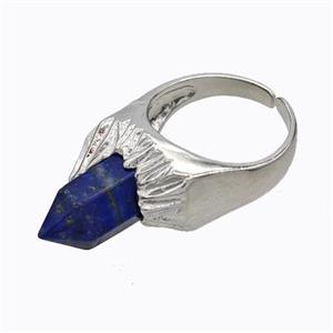 Copper Rings Pave Prism Lapis Lazuli Platinum Plated, approx 8mm, 18mm dia [GM23180]