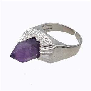 Copper Rings Pave Prism Amethyst Platinum Plated, approx 8mm, 18mm dia [GM23181]