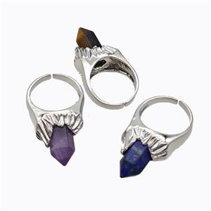 Copper Rings Pave Gemstone Prism Quartz Platinum Plated Mixed, approx 8mm, 18mm dia [GM23182]