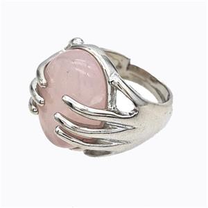 Copper Hand Rings Pave Rose Quartz Platinum Plated, approx 13-18mm, 18mm dia [GM23183]