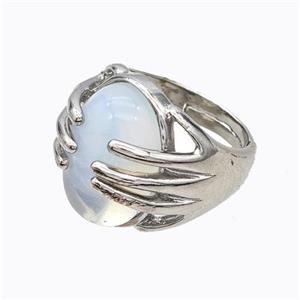 Copper Hand Rings Pave Opalite Platinum Plated, approx 13-18mm, 18mm dia [GM23184]