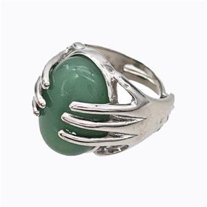 Copper Hand Rings Pave Green Aventurine Platinum Plated, approx 13-18mm, 18mm dia [GM23186]