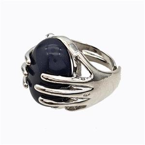 Copper Hand Rings Pave Blue Sandstone Platinum Plated, approx 13-18mm, 18mm dia [GM23187]