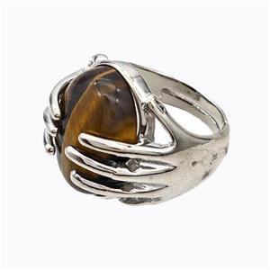 Copper Hand Rings Pave Tiger Eye Stone Platinum Plated, approx 13-18mm, 18mm dia [GM23188]