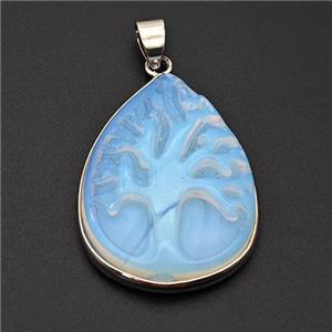 White Opalite Tree Pendant Carved, approx 24-32mm [GM23216]