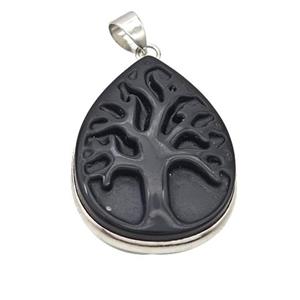 Natural Black Obsidian Tree Pendant Carved, approx 24-32mm [GM23218]