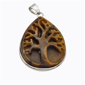 Natural Tiger Eye Stone Tree Pendant Carved, approx 24-32mm [GM23222]