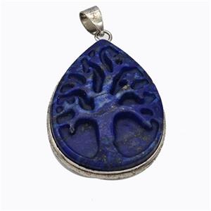 Natural Blue Lapis Lazuli Tree Pendant Carved, approx 24-32mm [GM23223]