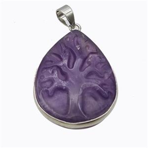 Natural Purple Amethyst Tree Pendant Carved, approx 24-32mm [GM23224]