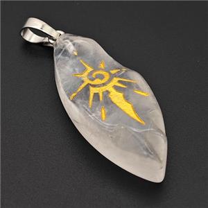 Natural Clear Quartz Leaf Pendant Sun Golden Painted, approx 15-40mm [GM23226]