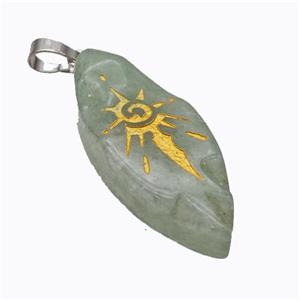 Natural Labradorite Leaf Pendant Sun Golden Painted, approx 15-40mm [GM23229]