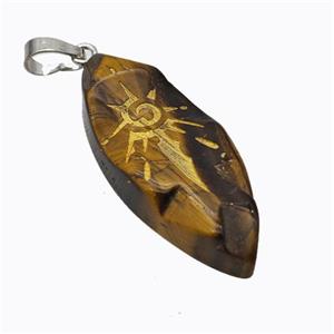 Natural Tiger Eye Stone Leaf Pendant Sun Golden Painted, approx 15-40mm [GM23230]