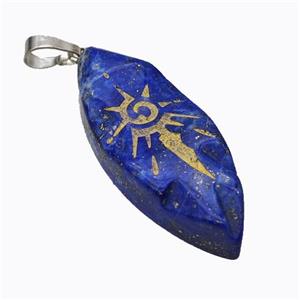 Natural Blue Lapis Lazuli Leaf Pendant Sun Golden Painted, approx 15-40mm [GM23231]