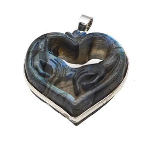 Natural Labradorite Heart Hand Pendant Carved, approx 30mm [GM23257]