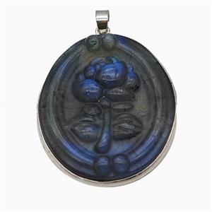 Natural Labradorite Flower Pendant Carved, approx 30-40mm [GM23258]