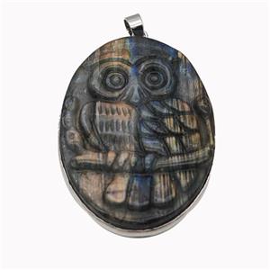 Natural Labradorite Owl Pendant Carved, approx 33-45mm [GM23261]