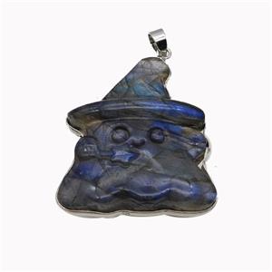 Natural Labradorite Witch Pendant Halloween Carved, approx 35-40mm [GM23265]