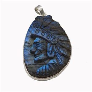Natural Labradorite Pendant Tribal Leader Carved, approx 28-40mm [GM23268]