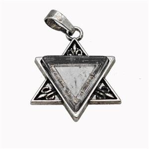 Alloy David Star Pendant Pave Clear Quartz Antique Silver, approx 25mm [GM23272]