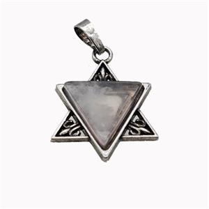 Alloy David Star Pendant Pave Rose Quartz Antique Silver, approx 25mm [GM23273]