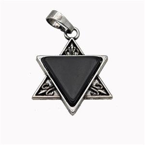 Alloy David Star Pendant Pave Black Obsidian Antique Silver, approx 25mm [GM23274]