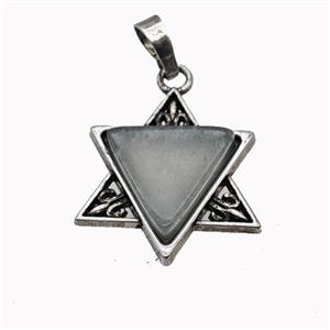 Alloy David Star Pendant Pave Aventurine Antique Silver, approx 25mm [GM23275]