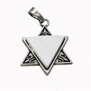 Alloy David Star Pendant Pave Shell Antique Silver, approx 25mm [GM23276]