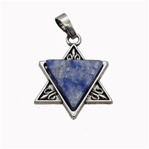 Alloy David Star Pendant Pave Blue Aventurine Antique Silver, approx 25mm [GM23278]