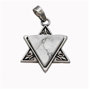 Alloy David Star Pendant Pave Wholite Turquoise Antique Silver, approx 25mm [GM23279]