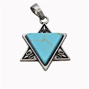 Alloy David Star Pendant Pave Blue Howlite Antique Silver, approx 25mm [GM23280]