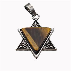 Alloy David Star Pendant Pave Tiger Eye Stone Antique Silver, approx 25mm [GM23282]