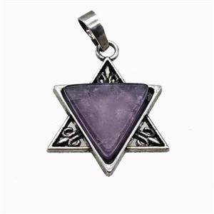 Alloy David Star Pendant Pave Purple Amethyst Antique Silver, approx 25mm [GM23283]